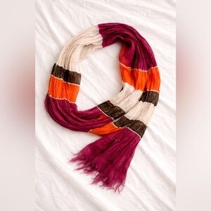 LOFT Crinkle Scarf | Orange Plum Cream Boho Lightweight Raw Edge Scarf